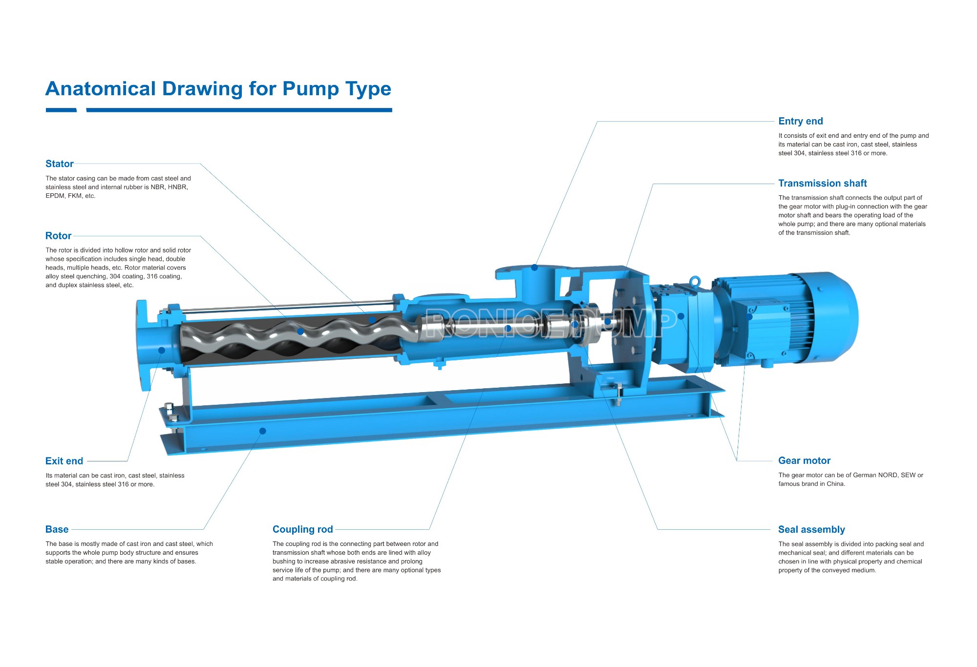 ronice pump /screw pump/netzsch/seepex/hollor rotor